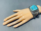 Colossal Vintage Native American Navajo Pilot Mountain Turquoise Sterling Silver Huge Bracelet-Nativo Arts