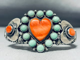 Native American Important Dave Reeves (d) Best Heart Turquoise Sterling Silver Bracelet-Nativo Arts