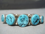 Chunky Graduating Turquoise Vintage Native American Navajo Sterling Silver Bracelet Old-Nativo Arts