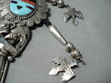 Native American Important Francisco Gomez Turquoise Coral Sterling Silver Bolo Tie-Nativo Arts