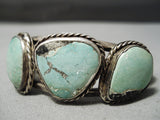 Superior Early Vintage Native American Navajo Carico Lake Turquoise Sterling Silver Bracelet Old-Nativo Arts