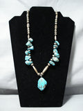 Fantastic Vintage Native American Navajo Morenci Turquoise Sterling Silver Necklace Old-Nativo Arts