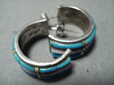 Signed Vintage Native American Zuni Turquoise Pearl Sterling Silver Earrings-Nativo Arts