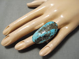 One Of The Biggest Huge Native American Navajo Persin Turquoise Sterling Silver Ring-Nativo Arts