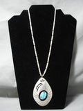 Museum Vintage Native American Navajo Persin Turquoise Sterling Silver Necklace Old-Nativo Arts