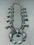 Powerful Womens Vintage Native American Navajo Turquoise Sterling Silver Squash Blossom Necklace-Nativo Arts