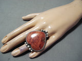 One Of A Kind Native American Navajo Spiny Oyster Shell Sterling Silver Heart Ring-Nativo Arts