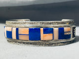 Extremely Rare Signed Vintage Native American Navajo Lapis Shell Sterling Silver Bracelet-Nativo Arts