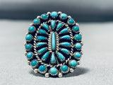 One Of The Best Vintage Native American Zuni Turquoise Cluster Sterling Silver Ring Old-Nativo Arts