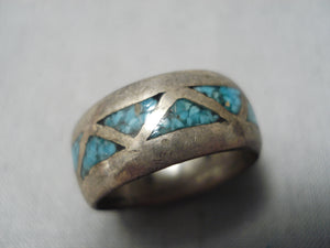 Striking Vintage Native American Navajo Turquoise Chip Inlay Sterling Silver Ring-Nativo Arts