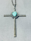 Wonderful Vintage Native American Navajo Kingman Turquoise Sterling Silver Cross Necklace-Nativo Arts