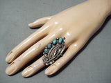 Impressive Vintage Native American Navajo Kingman Turquoise Sterling Silver Ring Old-Nativo Arts