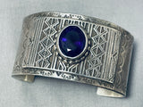 Native American Heavy 108 Grams Vintage Southwestern Amethyst Sterling Silver Bracelet-Nativo Arts