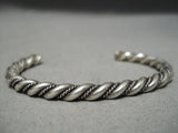 Hand Twisted Vintage Native American Navajo Solid Sterling Silver Bracelet Old-Nativo Arts