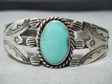 Early Vintage Native American Navajo Turquoise Sterling Silver Flank Bracelet Old-Nativo Arts