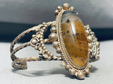 Spotted Moss Agate Vintage Native American Navajo Sterling Silver Wire Bracelet-Nativo Arts