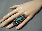 Tremendous Vintage Native American Navajo Kingman Turquoise Sterling Silver Ring Old-Nativo Arts
