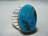 Heavy Men's Navajo Native American Kingman Turquoise Sterling Silver Ring-Nativo Arts