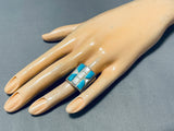 Captivating Vintage Native American Navajo Inlay Turquoise Mother Of Pearl Sterling Silver Ring-Nativo Arts