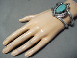 Tremendous Vintage Native American Navajo Blue Diamond Turquoise Sterling Silver Bracelet Old-Nativo Arts
