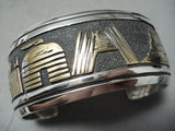 Huge Authentic Thomas Singer Vintage Native American Navajo Sterling Silver Gold Bracelet-Nativo Arts