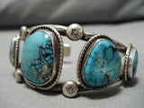 Scarce Vintage Native American Navajo Blue Warrior Turquoise Sterling Silver Bracelet Old-Nativo Arts