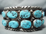 Heavy Vintage Native American Navajo Sleeping Beauty Turquoise Sterling Silver Bracelet Old-Nativo Arts