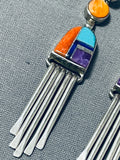 Important Cal Begay Vintage Native American Navajo Turquoise Inlay Sterling Silver Earrings-Nativo Arts