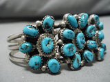 Stunning Vintage Native American Navajo Turquoise Cluster Sterling Silver Bracelet Cuff-Nativo Arts