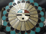 Important Edward Pablita Native American Zuni Turquoise Sterling Silver Inlay Bracelet Old-Nativo Arts