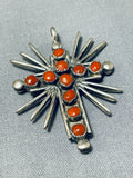 Coral And Turquoise Cross Vintage Native American Navajo Sterling Silver Pendant-Nativo Arts