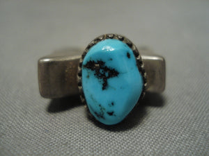 Rare Blue Diamond Turquoise Vintage Navajo Sterling Silver Native American Ring-Nativo Arts