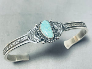 Signed Native American Navajo Old Kingman Turquoise Sterling Silver Bracelet-Nativo Arts