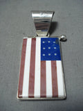 Tremendous Navajo Lapis Sterling Silver Usa Flag Pendant Native American-Nativo Arts