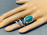 Exceptional Native American Navajo Kingman Turquoise Sterling Silver Kachina Ring Signed-Nativo Arts