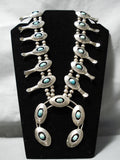 Huge Heavy Vintage Native American Navajo Turquoise Sterling Silver Squash Blossom Necklace Old-Nativo Arts
