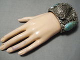 One Of Biggest Best Heavy Native American Navajo Buffalo Turquoise Sterling Silver Bracelet-Nativo Arts