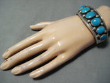 Superior Vintage Native American Navajo Blue Gem Turquoise Sterling Silver Bracelet Old-Nativo Arts