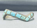 Breathtaking Vintage Native American Navajo Inlay Turquoise Sterling Silver Zigzag Bracelet-Nativo Arts