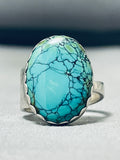 Tremendous Vintage Native American Navajo Spiderweb Turquoise Sterling Silver Ring-Nativo Arts