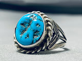 Signed Vintage Native American Navajo Turquoise Sterling Silver Ring Old-Nativo Arts