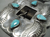 Early Hand Wrought Vintage Native American Navajo Turquoise Sterling Silver Concho Belt Old-Nativo Arts