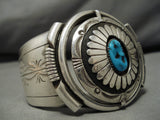 Important Leonard Nez Vintage Native American Navajo Turquoise Sterling Silver Bracelet Old-Nativo Arts