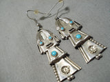 Huge Vintage Navajo Turquoise Kachina Sterling Silver Native American Earrings-Nativo Arts