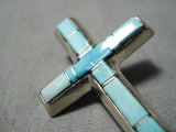 Striking Vintage Native American Navajo Turquoise Inlay Cross Sterling Silver Pendant-Nativo Arts