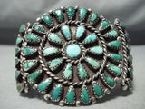 Opulent Vintage Native American Navajo Cerrillos Turquoise Sun Sterling Silver Bracelet Old-Nativo Arts