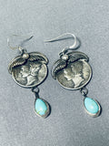 Amazing Native American Navajo Kingman Turquoise Sterling Silver Earrings Signed-Nativo Arts