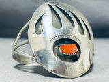 Awesome Native American Navajo Signed Coral Sterling Silver Track Shadowbox Bracelet-Nativo Arts