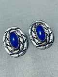 Fil Brown Striking Vintage Native American Navajo Lapis Sterling Silver Earrings-Nativo Arts