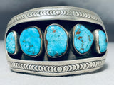 Signed Wide Vintage Native American Navajo Turquoise Sterling Silver Shadow Bracelet-Nativo Arts